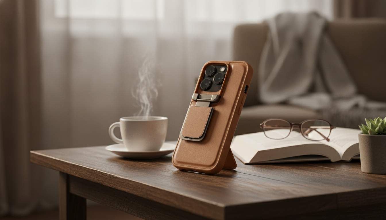 Leather iPhone Case with Lens Flip Stand (Luxury Feel)